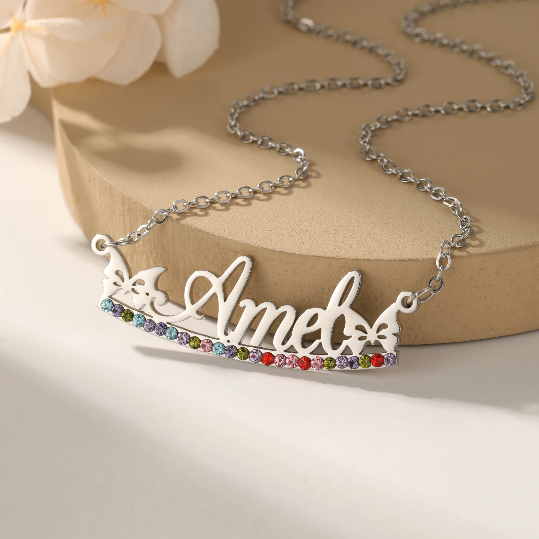 

Minimalist Butterfly Name Necklace Custom Butterfly Freedom Luxury Name Necklace Gift for Her Diamond Name Necklace Anniversary