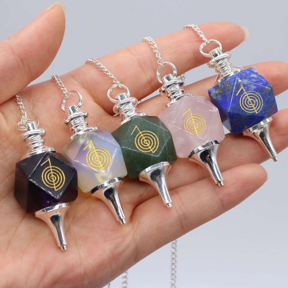 Natural Gem Stone Pendulum for Divination Dowsing Chakra Biolocation Amulet Pendant Chain Quartz Crystal Pendule Pendulos Pendel