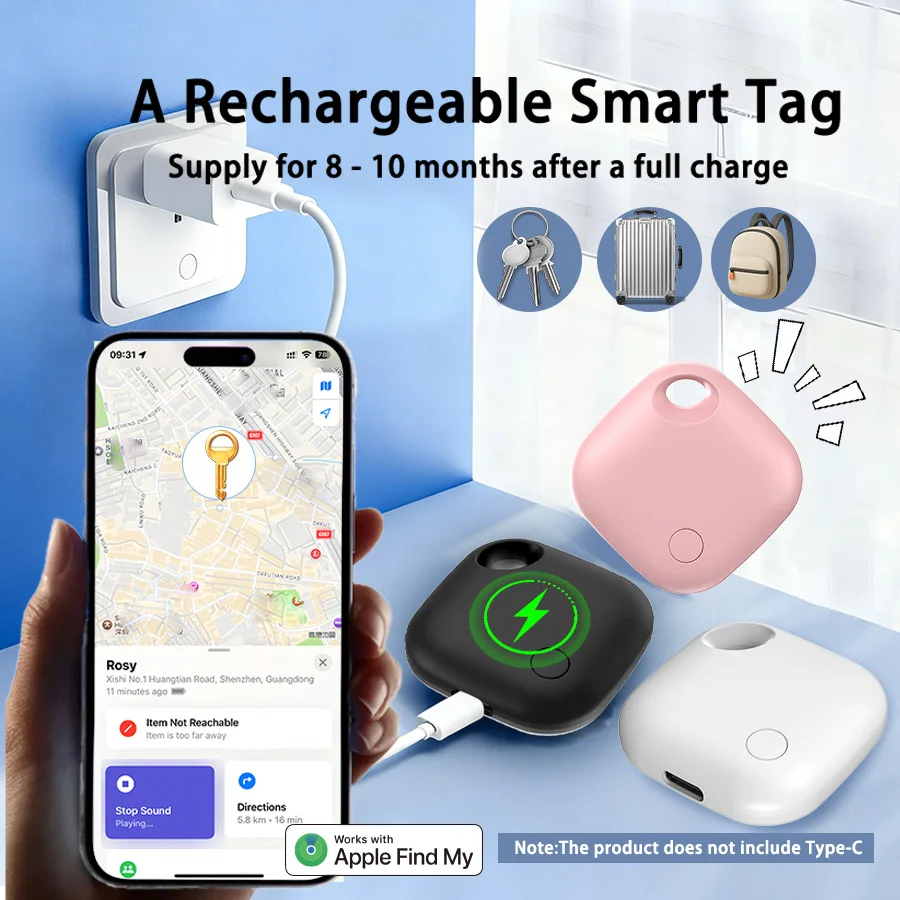 Smart Tag Compatible with Apple Find My USB-C Charging Bluetooth Tracker Anti-lost Locate Wallet Keys Finder iOS Global Tracking image 2