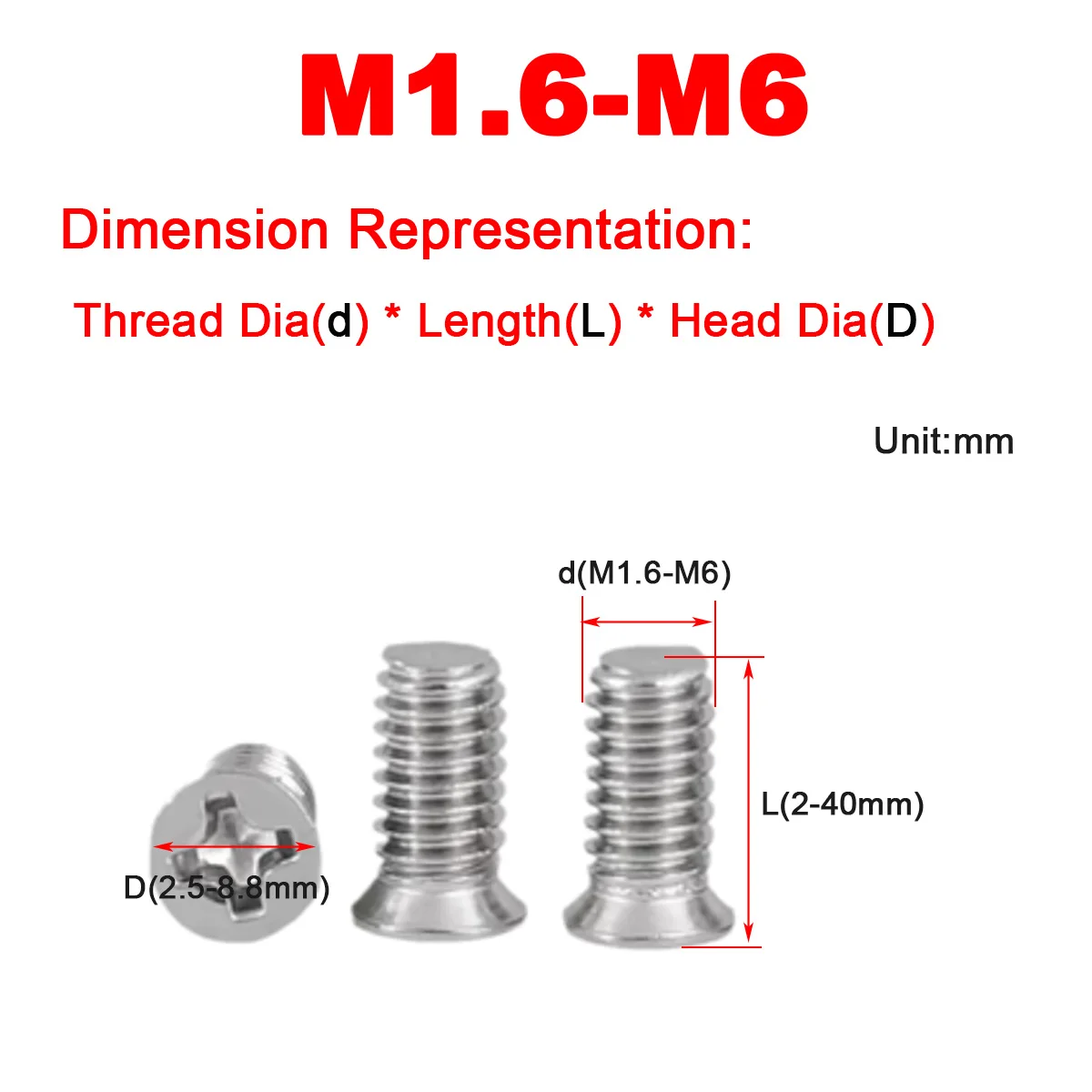 M3M4 304 Stainless Steel Small Head Diameter Thin Countersunk Cross Recessed Non-Standard Screw