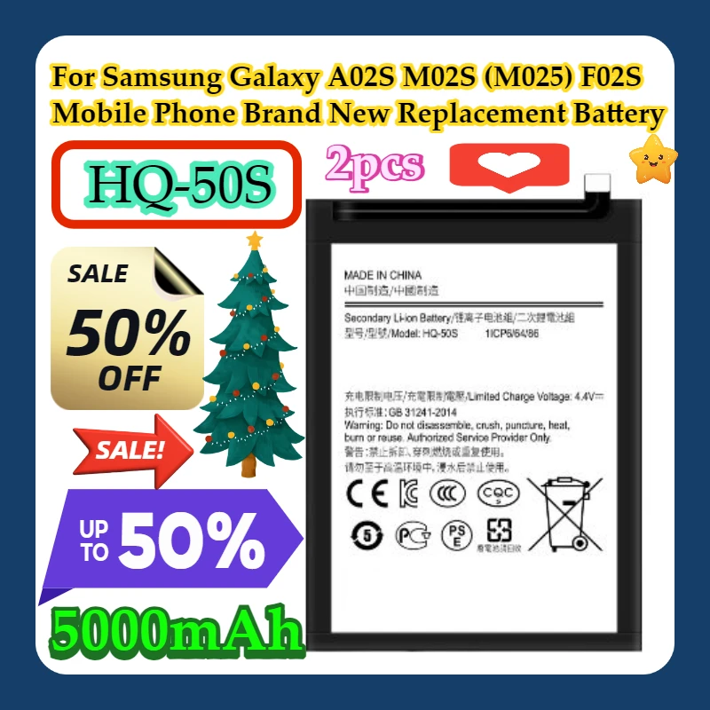 

2 шт. для мобильного телефона Samsung Galaxy A02S M02S (M025) F02S, новый сменный аккумулятор HQ-50S 5000 мАч