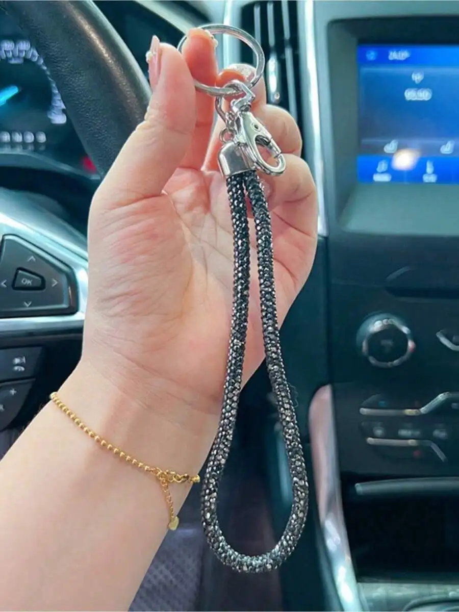 

Rhinestone Phone Strap Keychain With Wrist Loop For Women Bag Charm Car Accessory