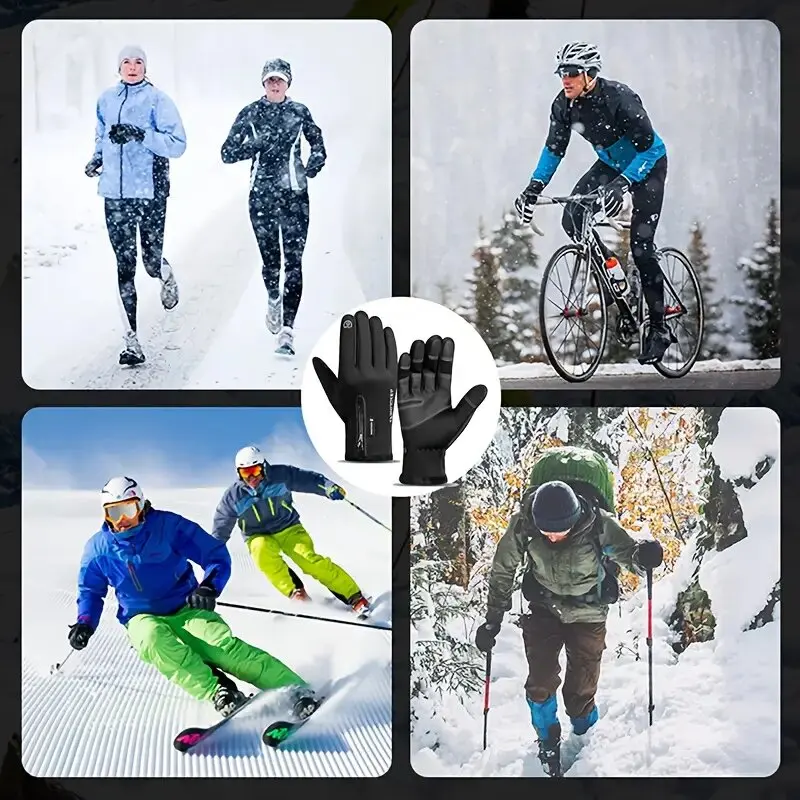قفازات الدراجات النارية الشتوية الحرارية صوف مبطن الشتاء مقاومة للماء الجلد ودية شاشة تعمل باللمس قفازات ركوب الدراجات في الهواء الطلق التزلج