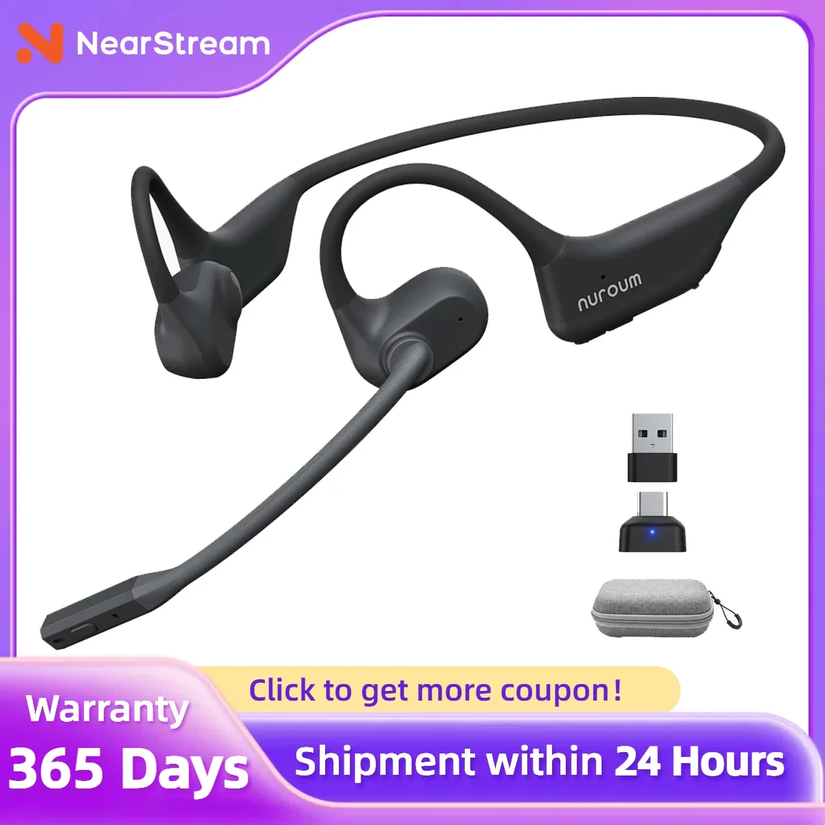 NUROUM OpenEar Pro 2 Headphones with Mic, Noise Reduction Earphone