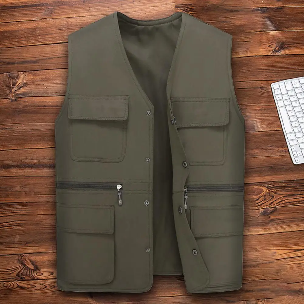 Men Cargo Vest  Stylish Pure Color Single Breasted Work Vest  Super  Soft Men Vest Jacket