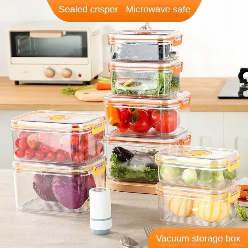 

Vacuum Fresh-keeping Box Refrigerator Sealed Canister Microwavable Transparent Food Storage Container Kitchen Organizer Bento