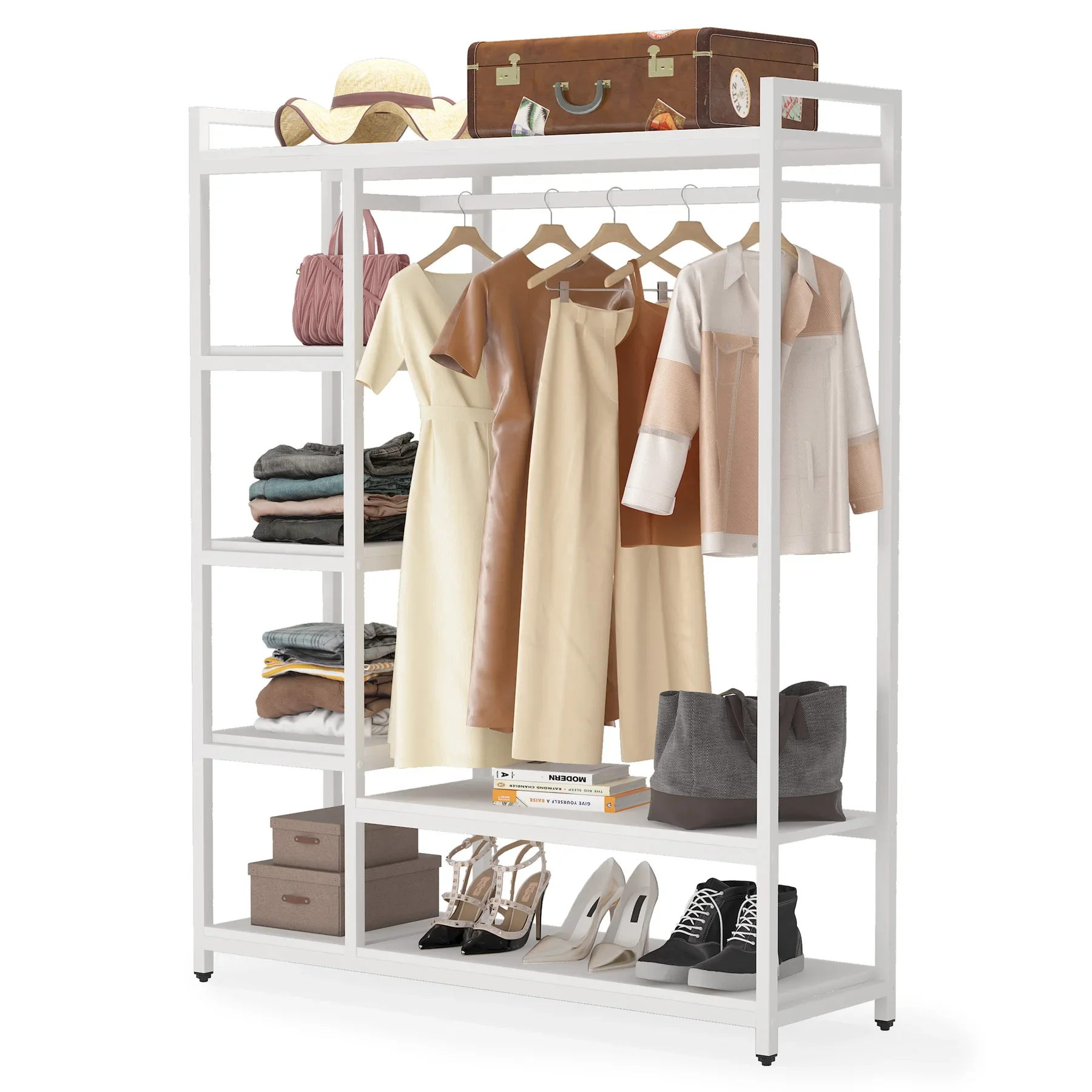 Tribesigns Free-standing Closet Organizer, Heavy Duty Clothes Closet, Portable Garment Rack with 6-tier Shelves and Hanging rod