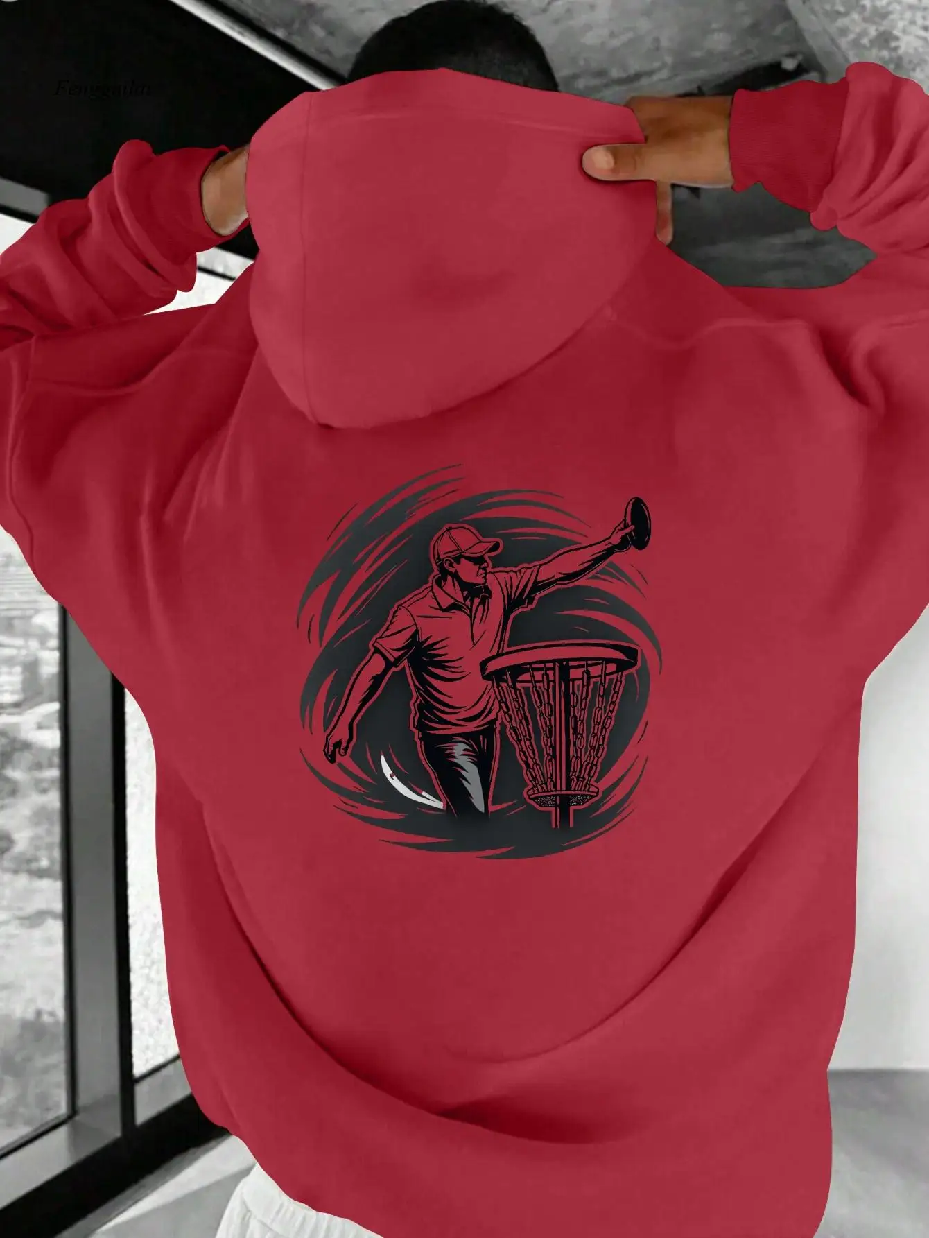 هوديي - سترة بغطاء للرأس برسومات Disc Golf Backswing Action - قماش ثقيل الوزن للرياضات الخارجية والملابس الكاجوال #1