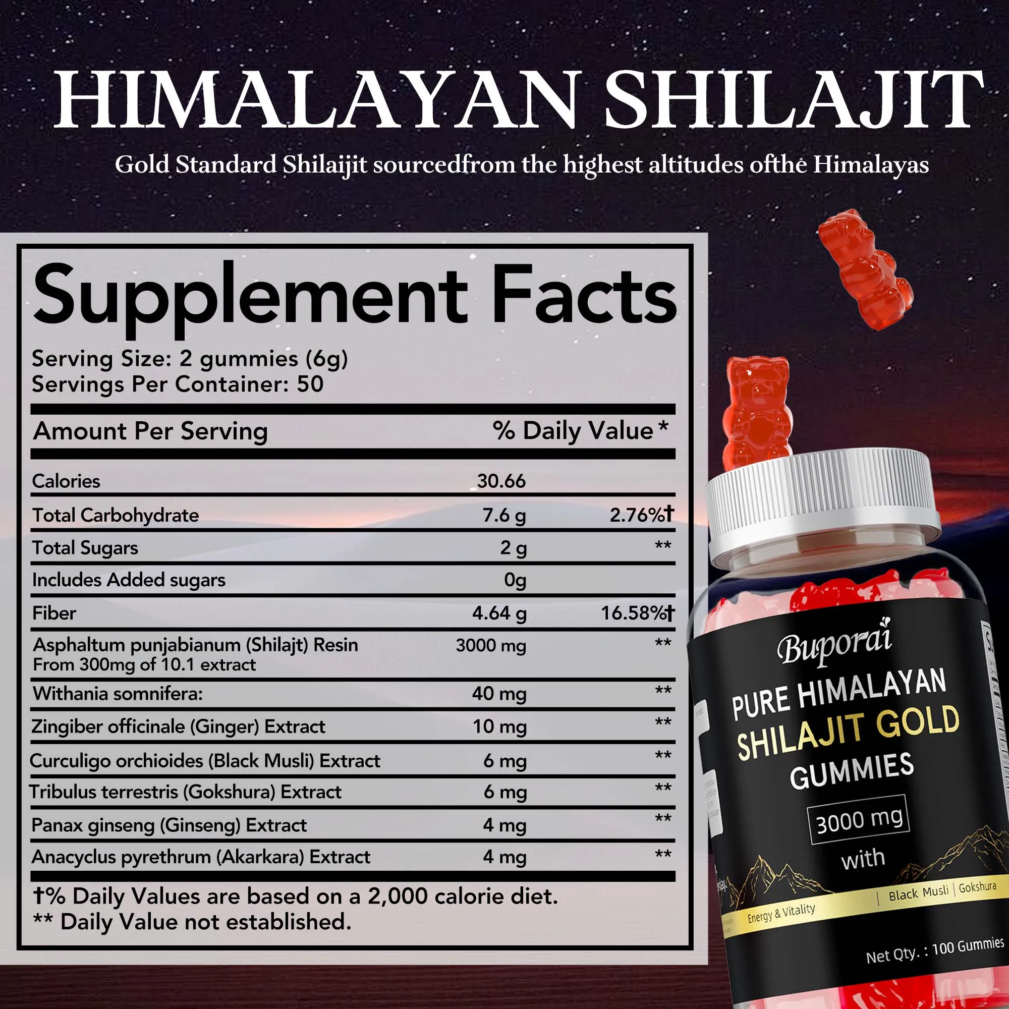 Pure Himalayan Shilajit Gold Gummies - Improves Mood, Promote Brain Health, Reduces Fatigue, Improve Athletic Performance