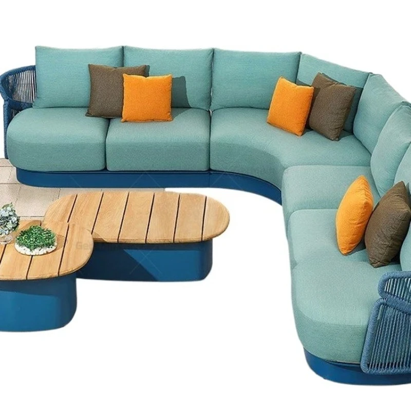 

Outdoor rain and sun protection teak coffee table, creative rattan outdoor balcony leisure rattan chair, furniture