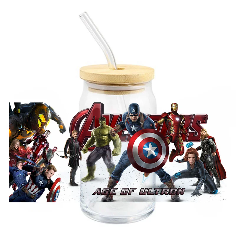 Marvel Iron Man Captain America Cup Stickers UV DTF Waterproof Transfers Decals16oz Libby Glass Cup Scratch Resistant Stickers