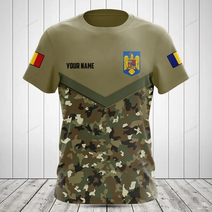 Custom Name Summer Casual Romania Flag ArmyGreen Graphic T-shirts Men's Fashion Jersey Short Sleeve Tops Fast Dry Streetwear - view 2