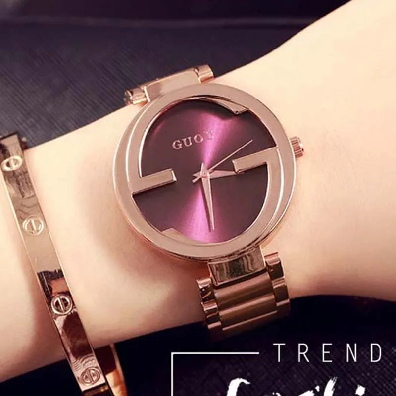 Fashion Guou Top Brand Luxury Rose Gold Stainless steel personality relogio feminino lady Luxury Ladies Dress Hours Wristwatches