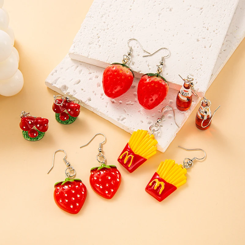 Fruit Dangle Drop Earring Set para mulheres, morango, cogumelo, menina, 5 pares