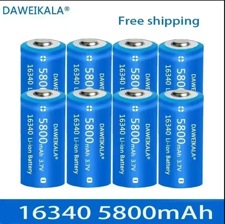 بطارية قابلة للشحن مع شاحن حائط، مصباح يدوي LED، استخدام الطوارئ للسفر، CR123A، 16340، 3.7 فولت، 5800 مللي أمبير في الساعة