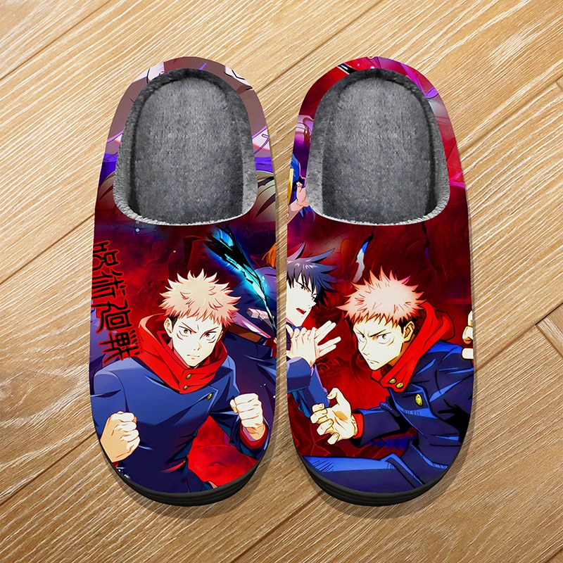 Custom Size Winter Home Warm Cartoon Slippers For Adult Kids Anime Jujutsu Kaisen Itadori Yuji Cosplay Indoor Cute Slippers