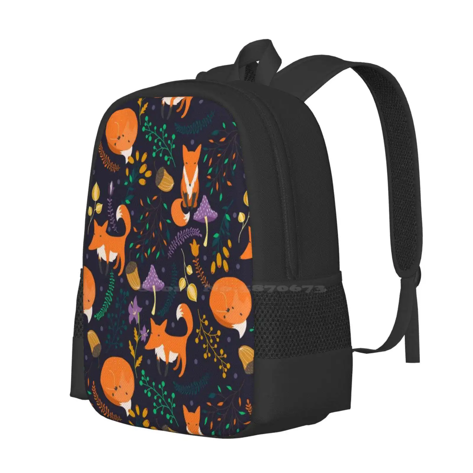 Foxes In The Magic Forest 3d Print Design Backpack Student Bag Cute Forest Green Orange Floral Cartoon Leaf Autumn Spring