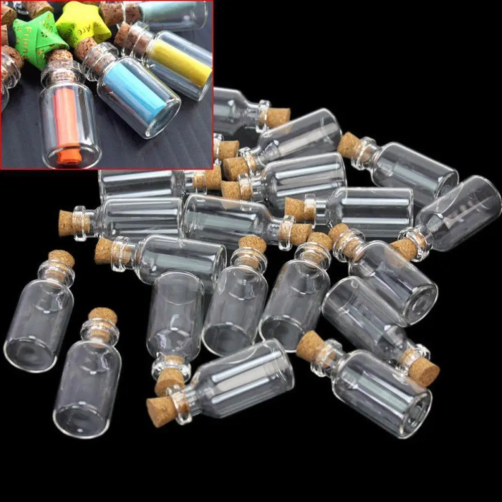 10 pcs Cork Stopper Glass Bottles Vials Jars Container 24x12mm Size A3N5