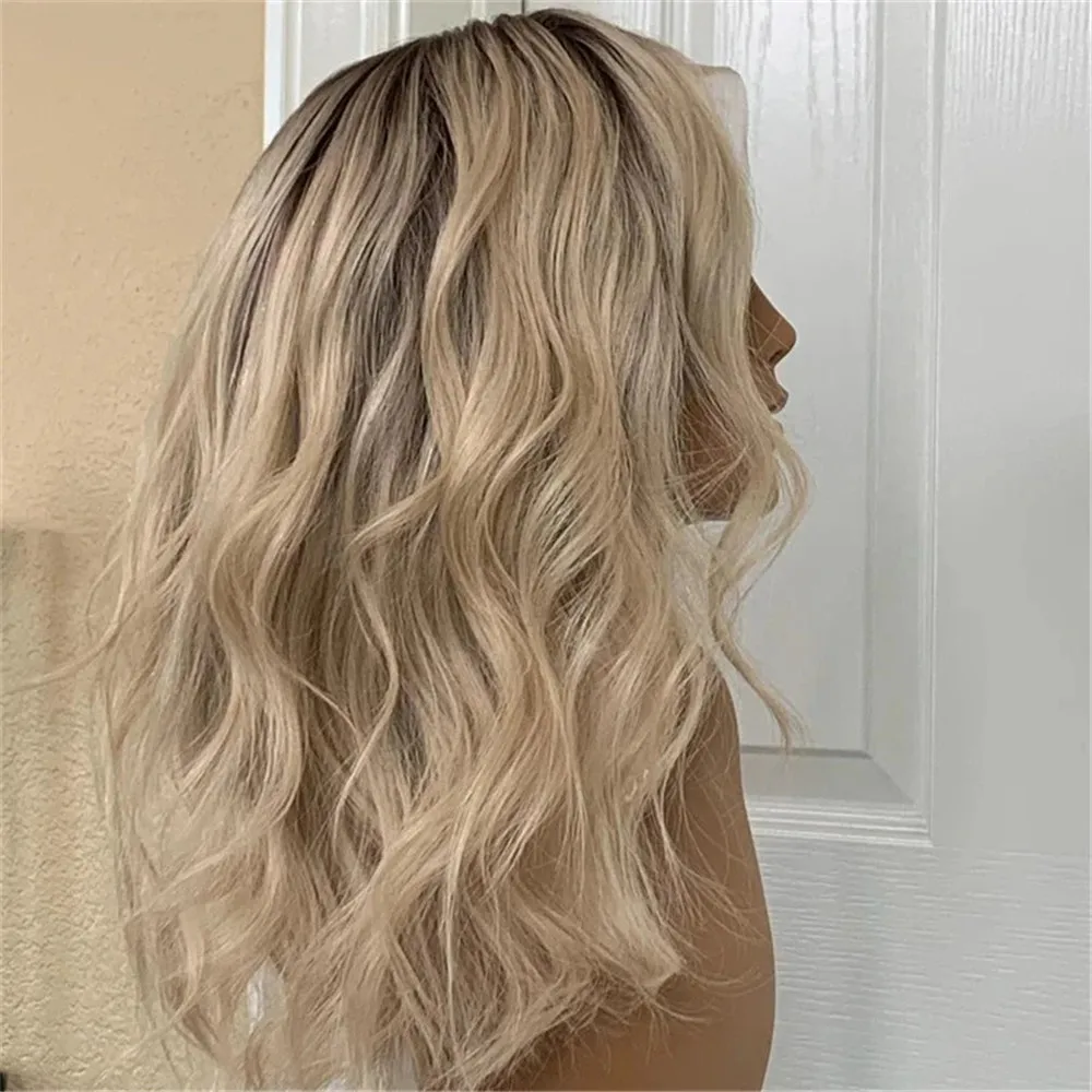 

Короткий парик омбре с теплым блондом и темными корнями, синтетический, на кружевной основе, с эффектом волны, свободная линия роста волос, Futura Grandmother Wig для женщин