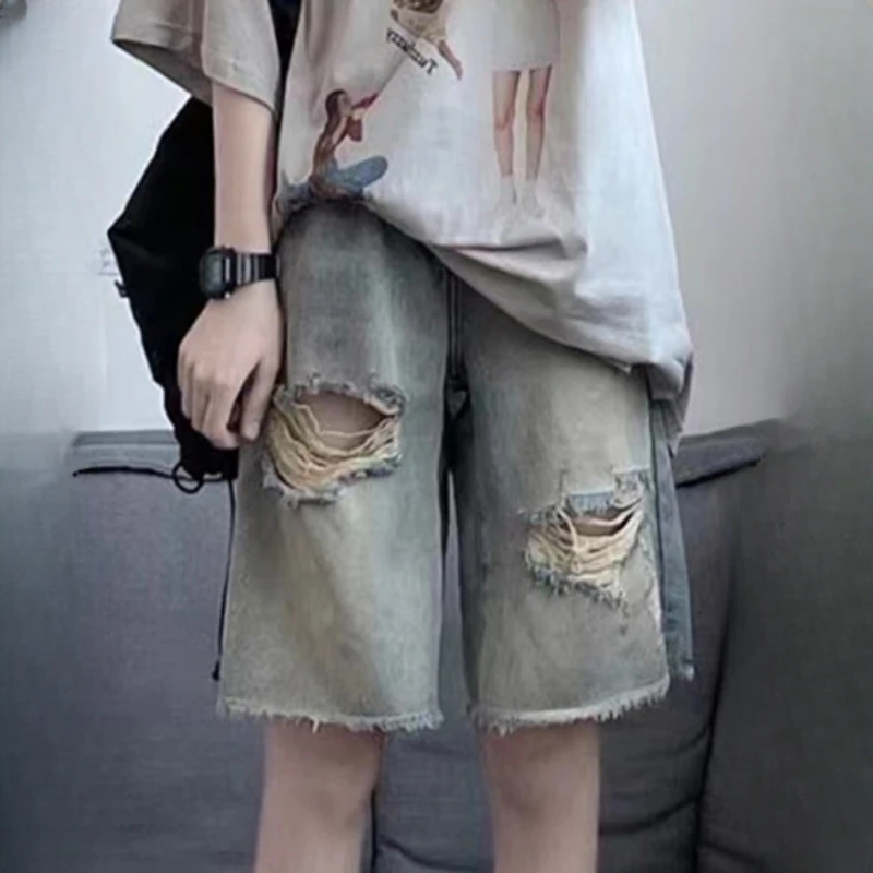 Raw Edge Shorts Women Wide Leg Loose Hollow Out Summer Japanese Style Youthful Vitality Punk  Streetwear Harajuku Retro