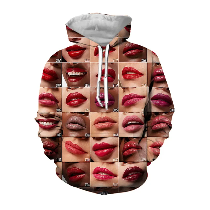 

Funny Cosmetics Lipstick Lips 3D Printed Hoodies For Women Clothing Casual Men Sweatshirts Winter Streetwear Pullovers Y2k Hoody