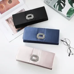 Classic Satin Clutch Bags Women Wedding Party Diamond Cover Mother Handbag Fashion Chain Navy Blue Evening Bags Pearl Pink
