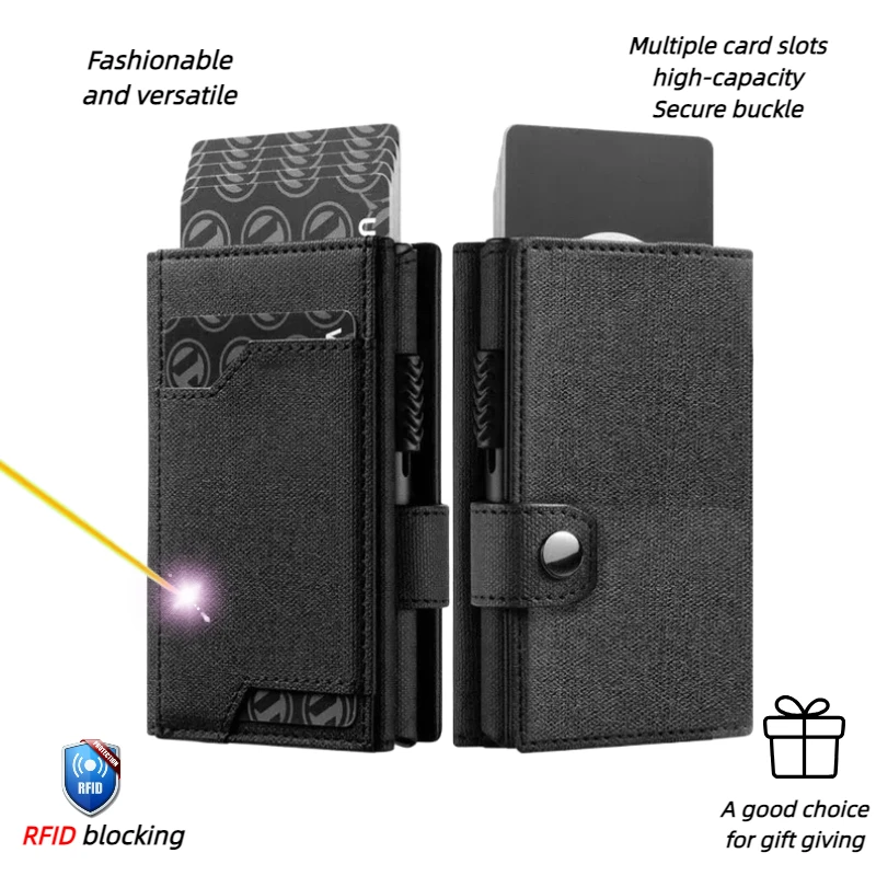 YATBEST Men's Card Package Aluminum Box RFID Anti-Theft Brush Large Capacity Pop-Up Card Clip Cloth Pattern Portable Wallet