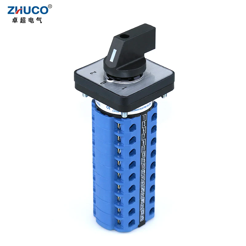 ZHUCO SZW26/LW26-20 3 Position 9 Poles 36 Terminals 20A Transfer Changeover Cam Universal Selector Switch 64X64 48X48 mm Panel