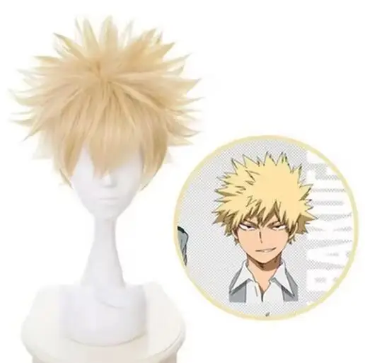 My Hero Academia Baku No Hero Bakugou Katsuki Bakugo Synthetic Wig Short Linen Blonde Heat Resistant Cosplay Costume Anime Wig