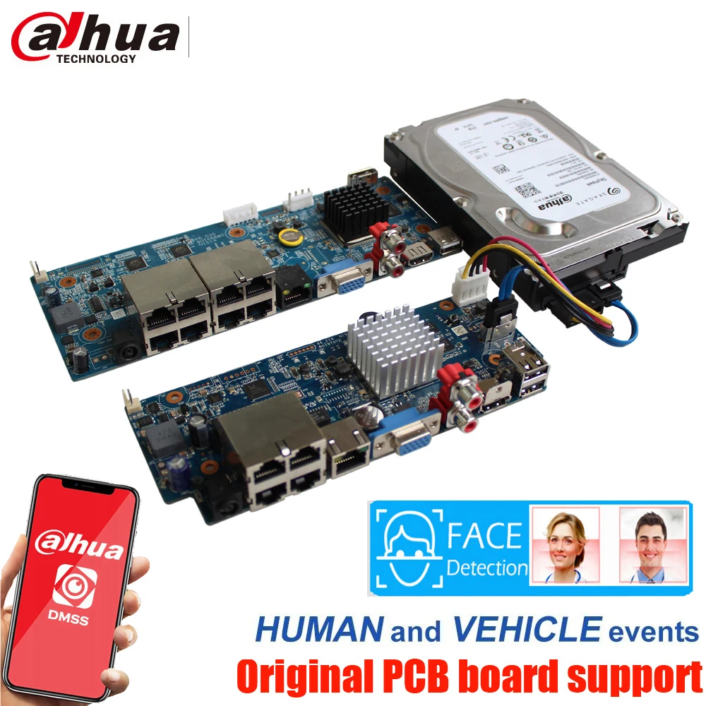 Original Dahua mutil language PCB board for NVR2104HS-P-4KS3 NVR2108HS-8P-4KS3  4K H.265 8Channel POE NVR recorder PCB board