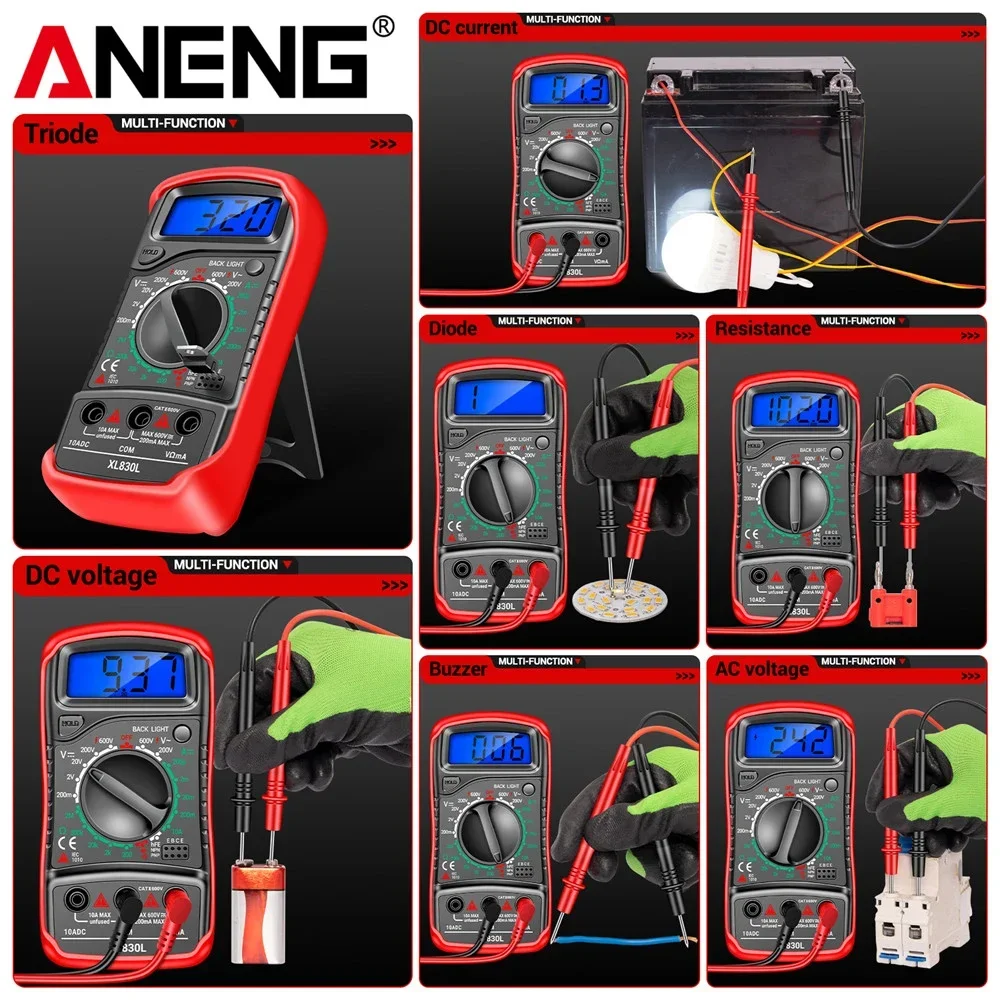 

ANENG XL830L AC/DC Multimeter Mini hFE Transistors Tester Ohm Measuring Tools Voltage Meter 1999 Counts Ammeter