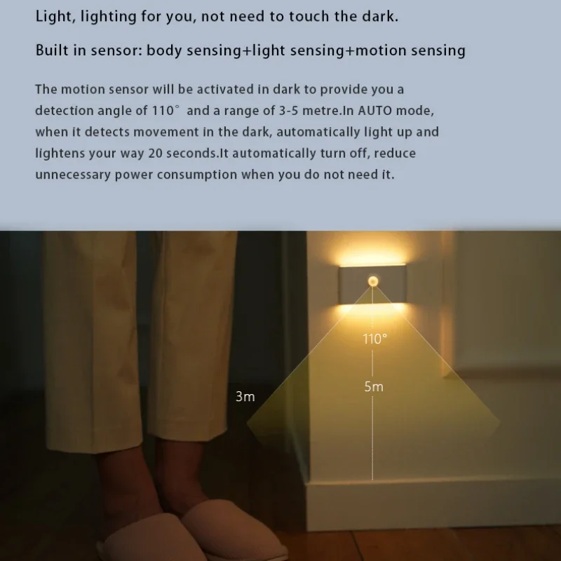 Human Intelligent Sensing Rechargeable Electromagnetic LED Night Light Up and Down Indicator Lights