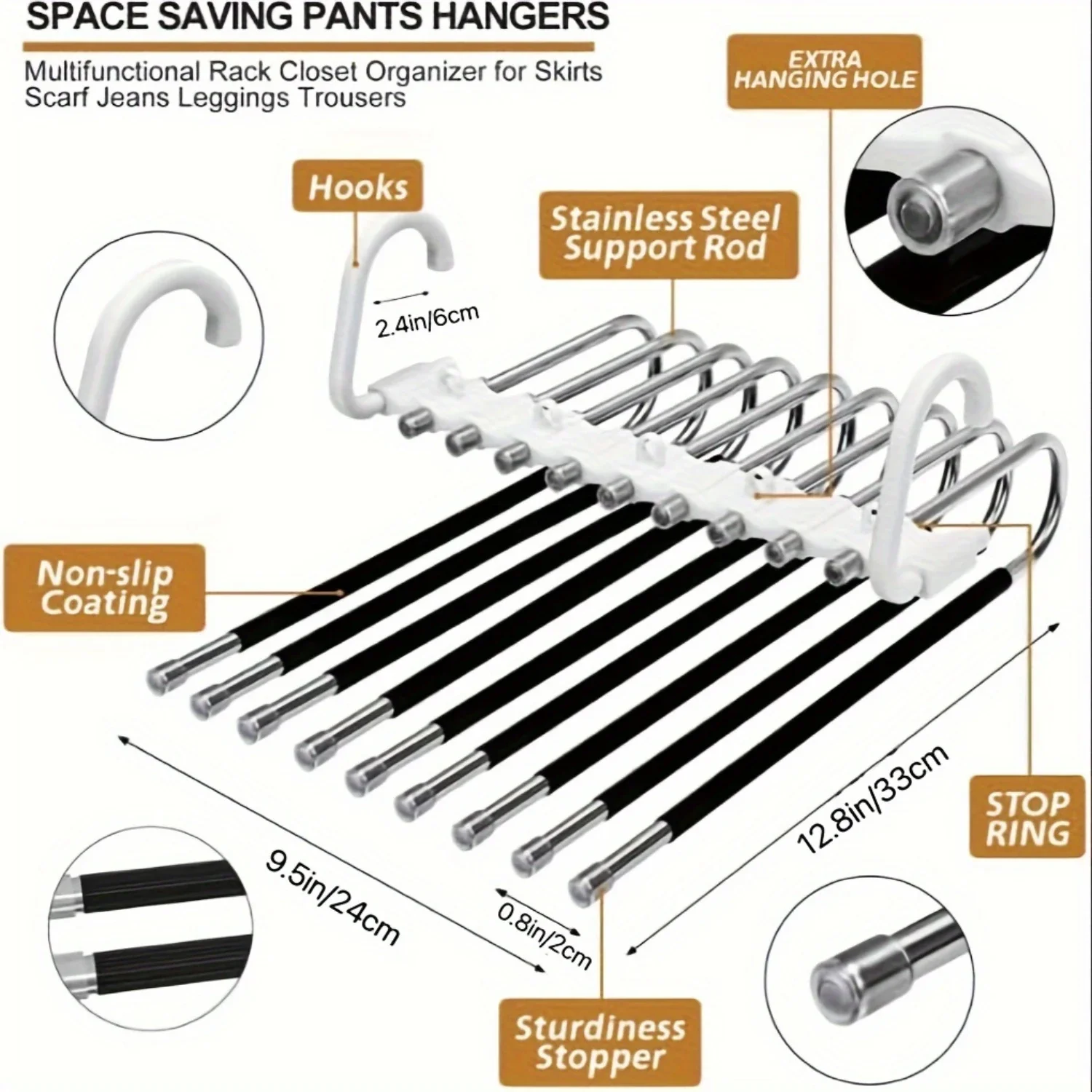 1pc 9-Tier Space Saving Pants Hangers Non-Slip Clothes Organizer 9 Layered Pants Rack For Scarf Jeans Trousers