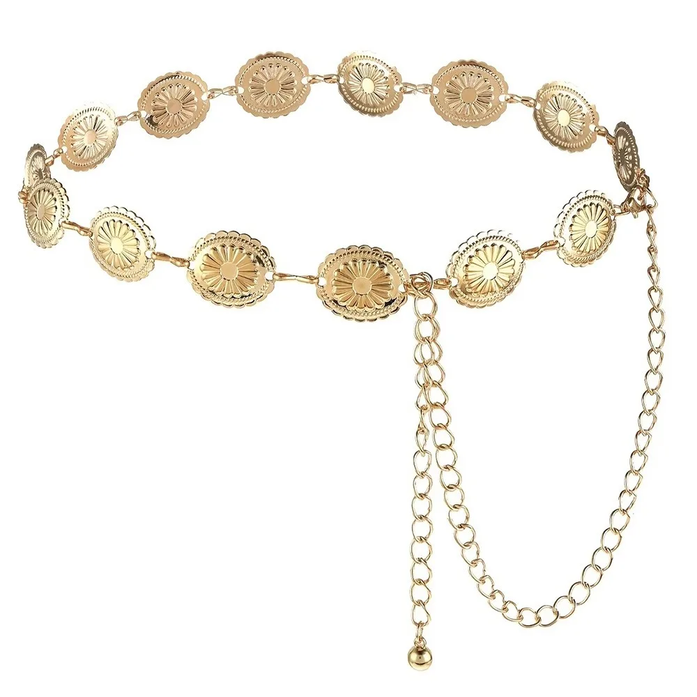 

Elegant Gold Silver Waist Chain Metal Belt Adjustable Length Bohemian Belt Chain Belt