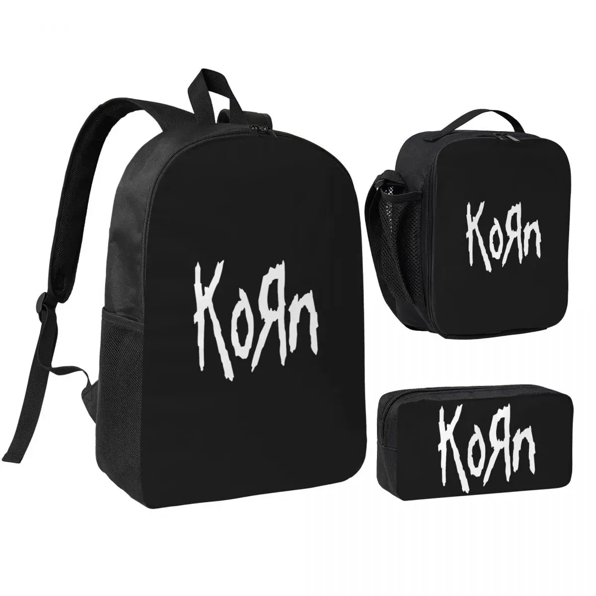 

Music Rock Korn Band Backpack Student Boys Girls BookBag School Bag Computer Shoulder Bags 3ps Insulated Lunch Bag Pencil Case