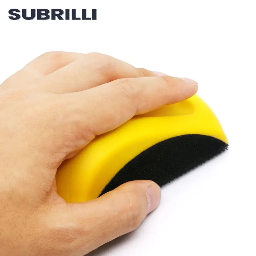 Subrilli 2 peças disco de lixa em forma de mouse 5 polegadas espuma pu bloco de moagem manual lixa abrasiva suporte manual almofada de apoio