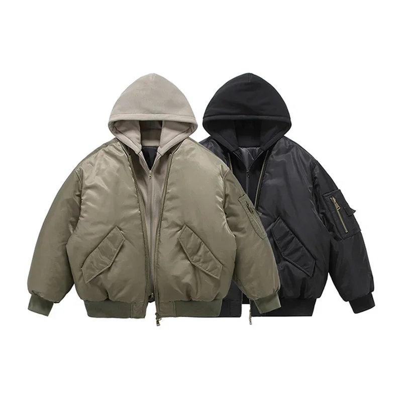 Parkas à capuche rembourrés en coton pour hommes et femmes, veste de baseball surdimensionnée, manteau épais, streetwear hip hop, mode décontractée