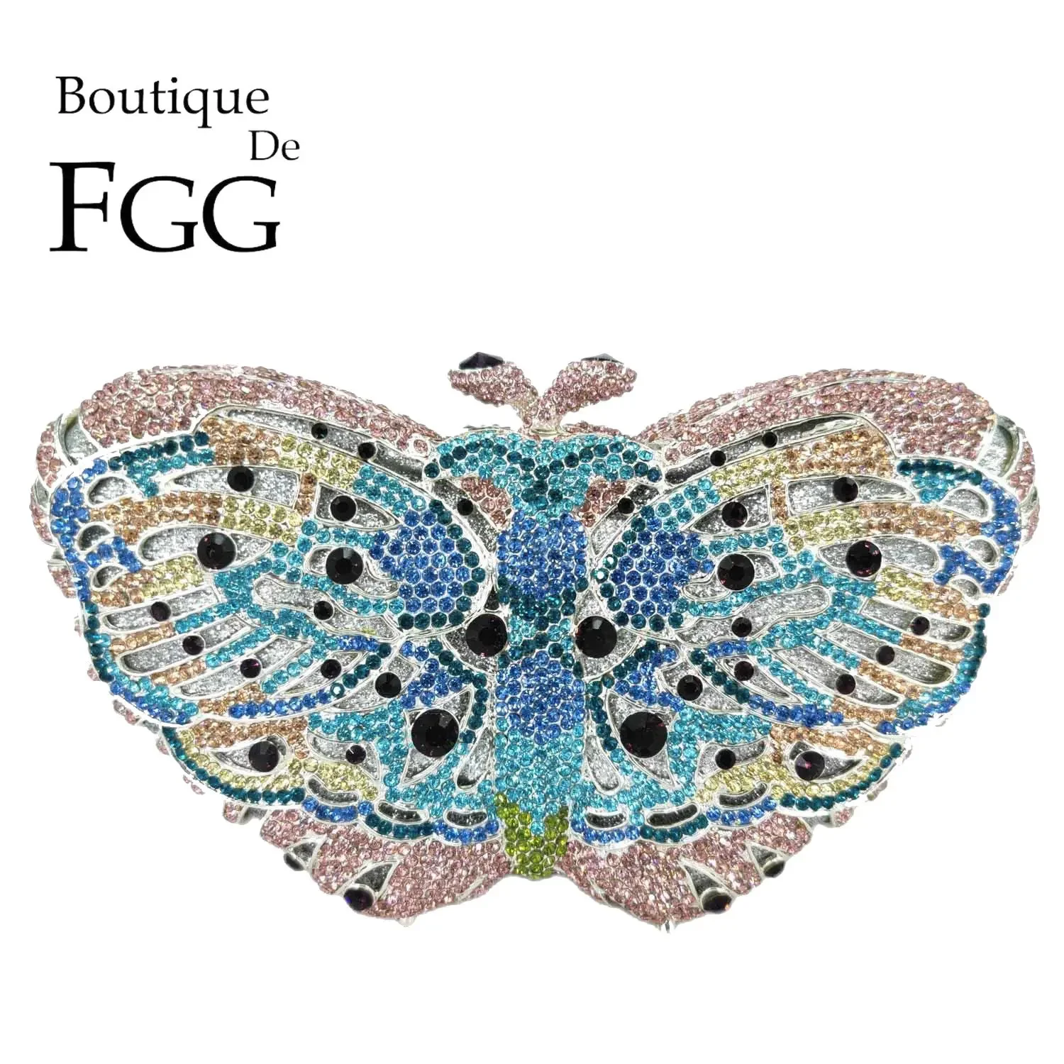 Boutique De FGG (in stock) Women Butterfly Clutch Crystal Evening Bags Party Purses Cocktail Rhinestone MInaudiere Handbags