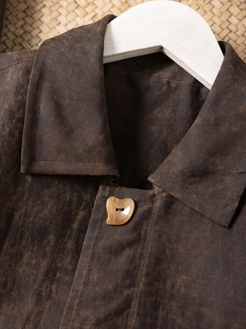 Old Money Style Coffee Retro Lapel 100% Natural Mulberry Silk Gambiered Guangdong Gauze Women's Fashionable Windbreaker Jacket