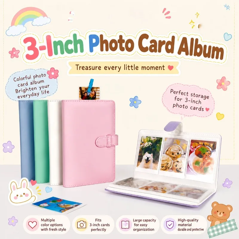 108 Sheets Portable 3 inch Photo Album for Fujifilm Instax Mini 12or 13 for Collection Green Pink Ticket Card Collection Book