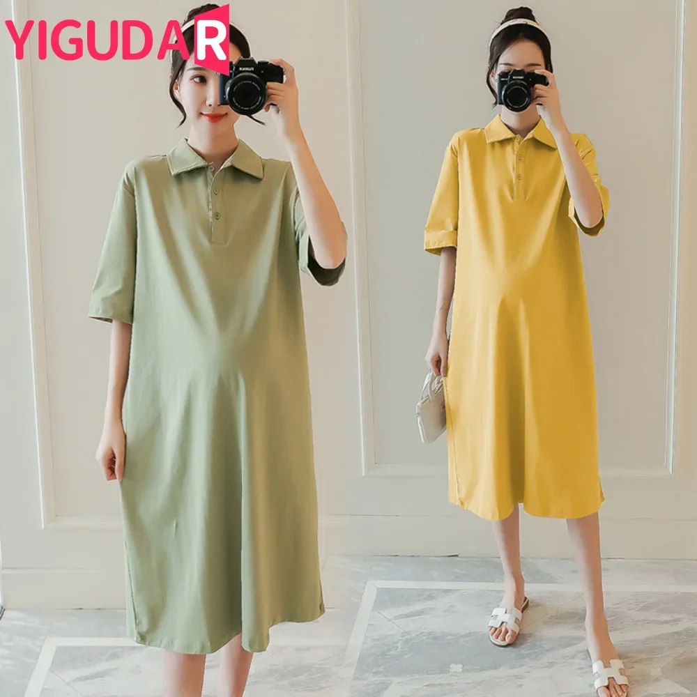 

2025 Maternity Dress Pregnancy Summer Korean Fashion Thin Short Sleeve Loose Straight Casual Clothes for Pregnant Women Sweet
