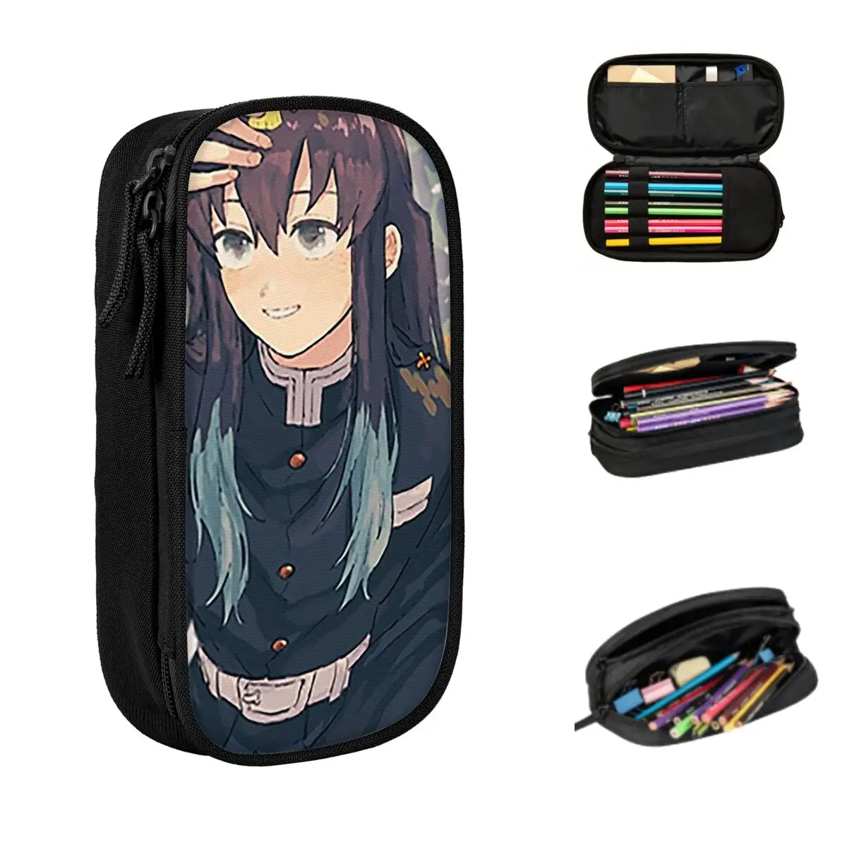 Estuches para lápices Muichiro Tokito, bolsas grandes para bolígrafos de almacenamiento, caja para bolígrafos, estuche para lápices para niños, niñas, estudiantes, papelería, escuela y oficina