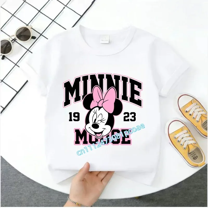 2026 Boys Girls Short-sleeved Printed T-shirt Disney Mouse Cartoon Children 100% Cotton Soft Breathable Loose Sports Comfortable