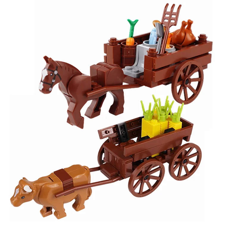 Carro de caballos de ganado de granja LEQUMOC, carreta estable de animales, bloques de construcción, juguetes para niños, regalos de Navidad