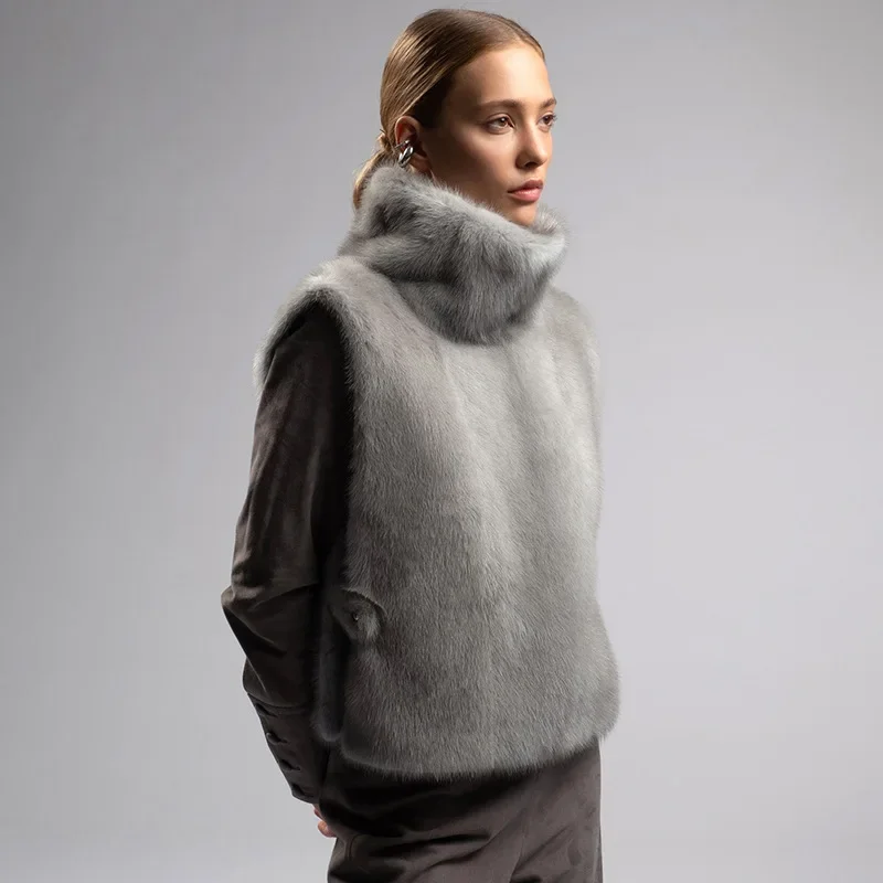 

Women Winter Feather High Neck Vest Elegant Solid Color Warm Fur Plush Comfortable Pullover Vest Jacket Casual Party Coat Top