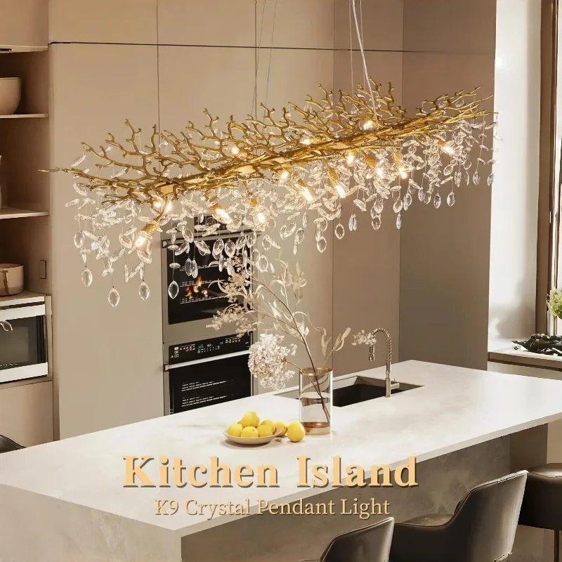 

Прямоугольная современная хрустальная люстра с черной веткой золотого цвета для обеденного стола, гостиной, регулируемый хрустальный подвесной светильник для кухни Vila