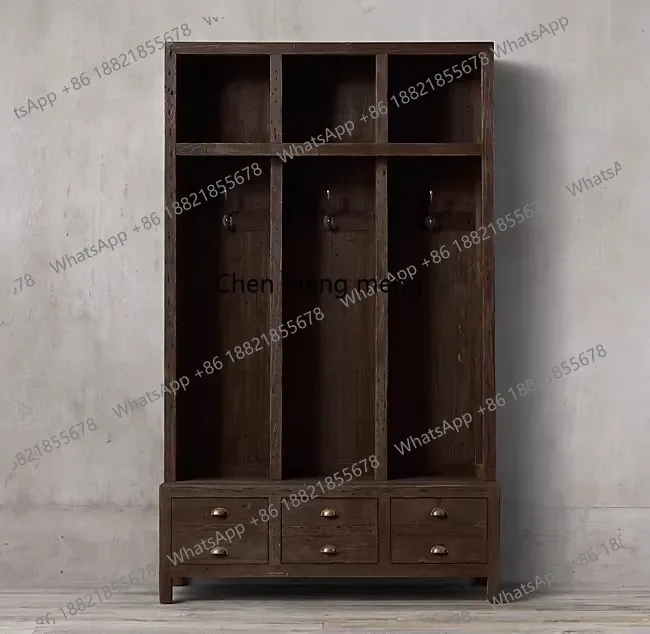 

ZJFrench country vintage ash wood full solid wood wardrobe American adult entrance