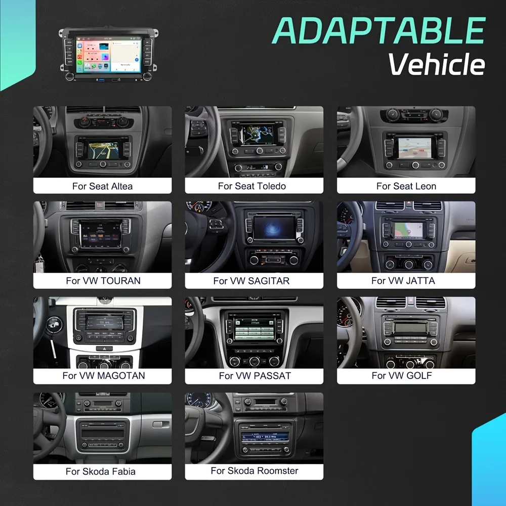 مشغل راديو ستيريو للسيارة 17.78 سنتيمتر 2DIN HeadunitWireless Carrplay Androidauto الوسائط المتعددة مشغل MP5 لسيارة Volkswagen Seat Skoda Golf
