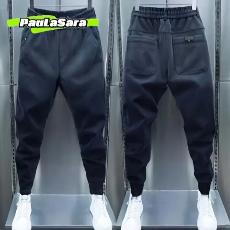 

2026 Men's Jeans Black and Grey Versatile Tie Slim Jeans Trendy Elastic Waist Luxury Trousers Male Low Rise Jeans