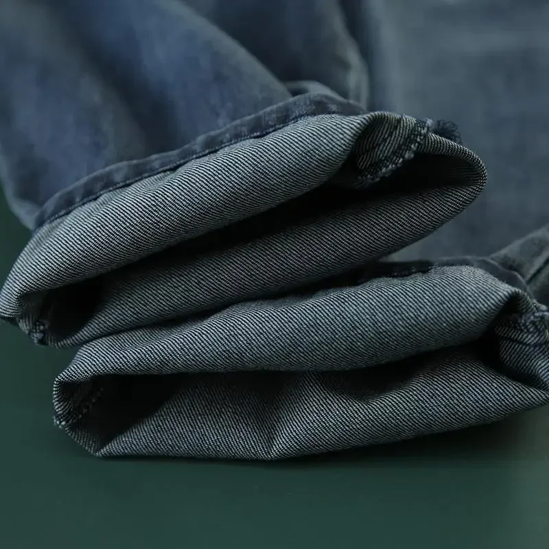 Primavera, verão e outono calças harlan de cintura elástica, jeans escuros retrô e antigos calças largas soltas femininas